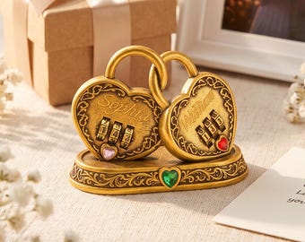 Personalized Love Padlock Brass Statue, Custom Engraved Couple Name Lock Sculpture, Romantic Wedding Padlock, Anniversary Gift