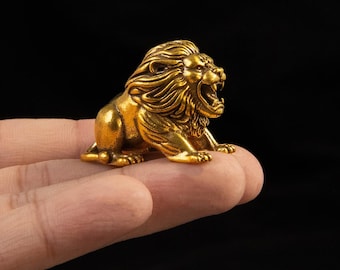 Solid Brass Lion Sculpture, Roaring Lion Figurine, Metal Animal Statue, Shelf Decoration, Brass Miniature, Wildlife Décor, Decorative Statue