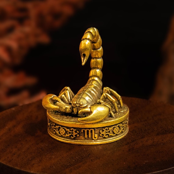 Scorpio Zodiac Sculpture, Vintage Brass Scorpion Figurine, Brass Small Sculpture, Brass Statue, Vintage Desk Décor, Unique Gift for Her Him