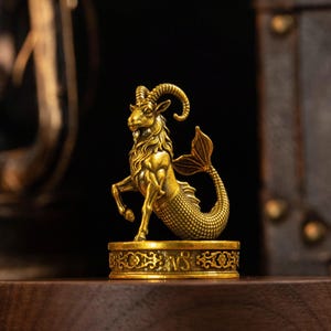 Vintage Brass Capricorn Zodiac Figurines, Brass Desk Décor, Brass Sculpture, Brass Small Statue, Desk Ornament, Housewarming Birthday Gift