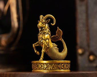 Vintage Brass Capricorn Zodiac Figurines, Brass Desk Décor, Brass Sculpture, Brass Small Statue, Desk Ornament, Housewarming Birthday Gift
