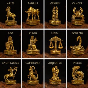 Vintage Brass Capricorn Zodiac Figurines, Brass Desk Décor, Brass Sculpture, Brass Small Statue, Desk Ornament, Housewarming Birthday Gift image 2