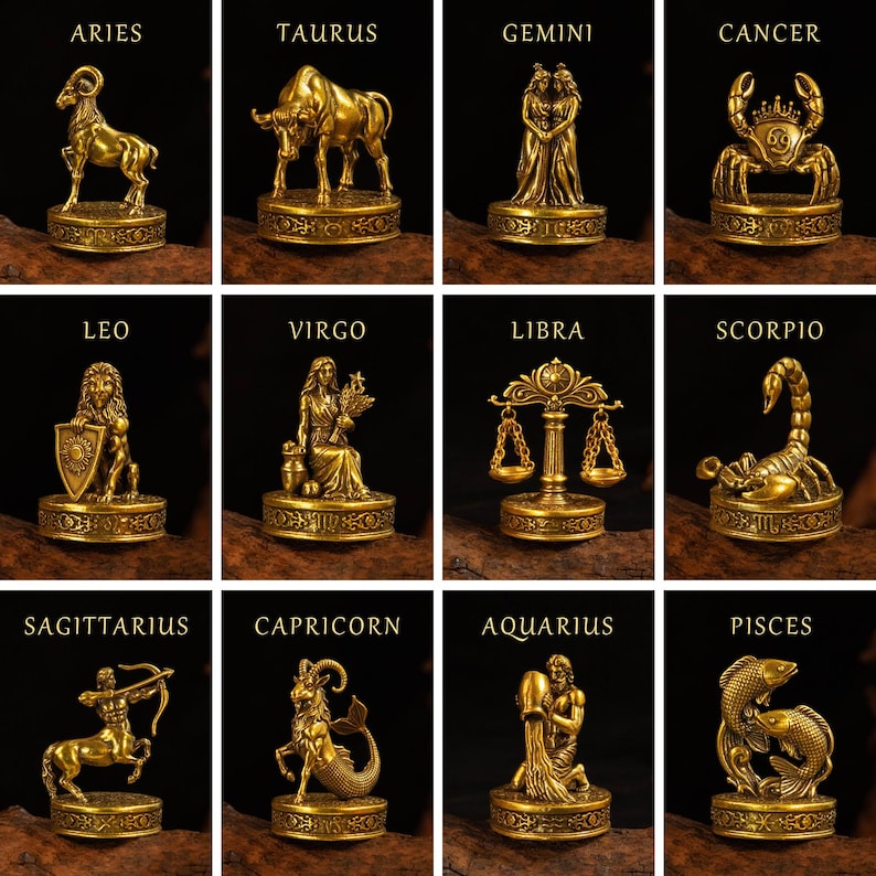 Vintage Brass Capricorn Zodiac Figurines, Brass Desk Décor, Brass Sculpture, Brass Small Statue, Desk Ornament, Housewarming Birthday Gift image 2