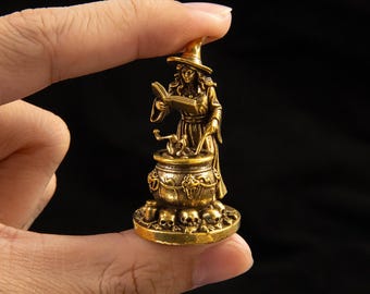 Vintage Brass Witch Figurine, Solid Brass Witch Statue, Halloween Witchy Décor, Brass Sculpture, Miniature Witch Gift Idea, Witchcraft Décor