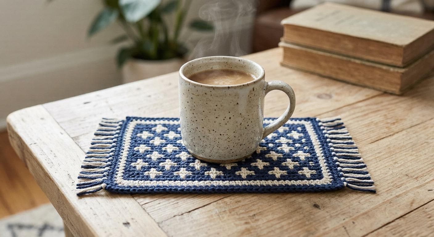 37 Mug Rug Crochet Patterns: Enhance Your Coffee Breaks in Style! 23 Mosaic Crochet Mug Rug