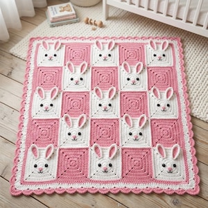Bunny Baby Blanket Crochet Pattern PDF, Nursery Blanket Crochet Pattern,  Baby Shower Gift DIY, Rabbit Nursery Throw, Digital Download