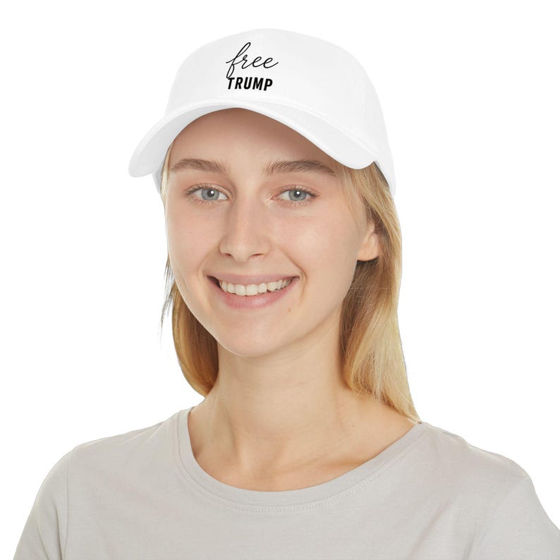 Free Trump cap | Political statement baseball cap, red embroidered design image 2