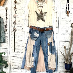 Jeans Over-Skirt/Belt S/M, Boho Lace and Denim Skirt for Layering, Upcycled Ripped Jeans Skirt, Boho Cowgirl, Resort-Wear, Cover-Up, Women