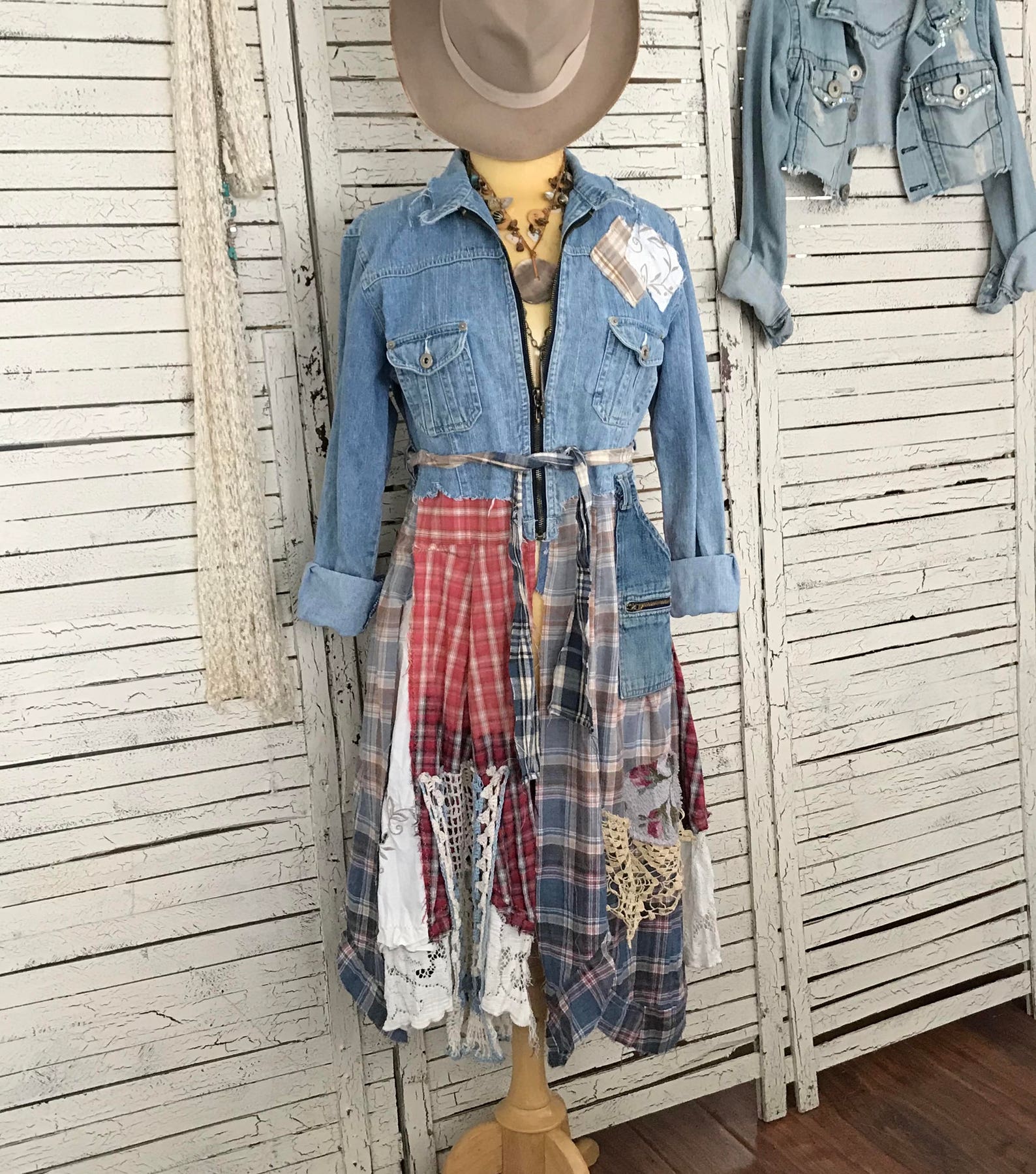 Boho Cowgirl Jeans Jacket Top S/M Prairie Chic Junk Gypsy Etsy