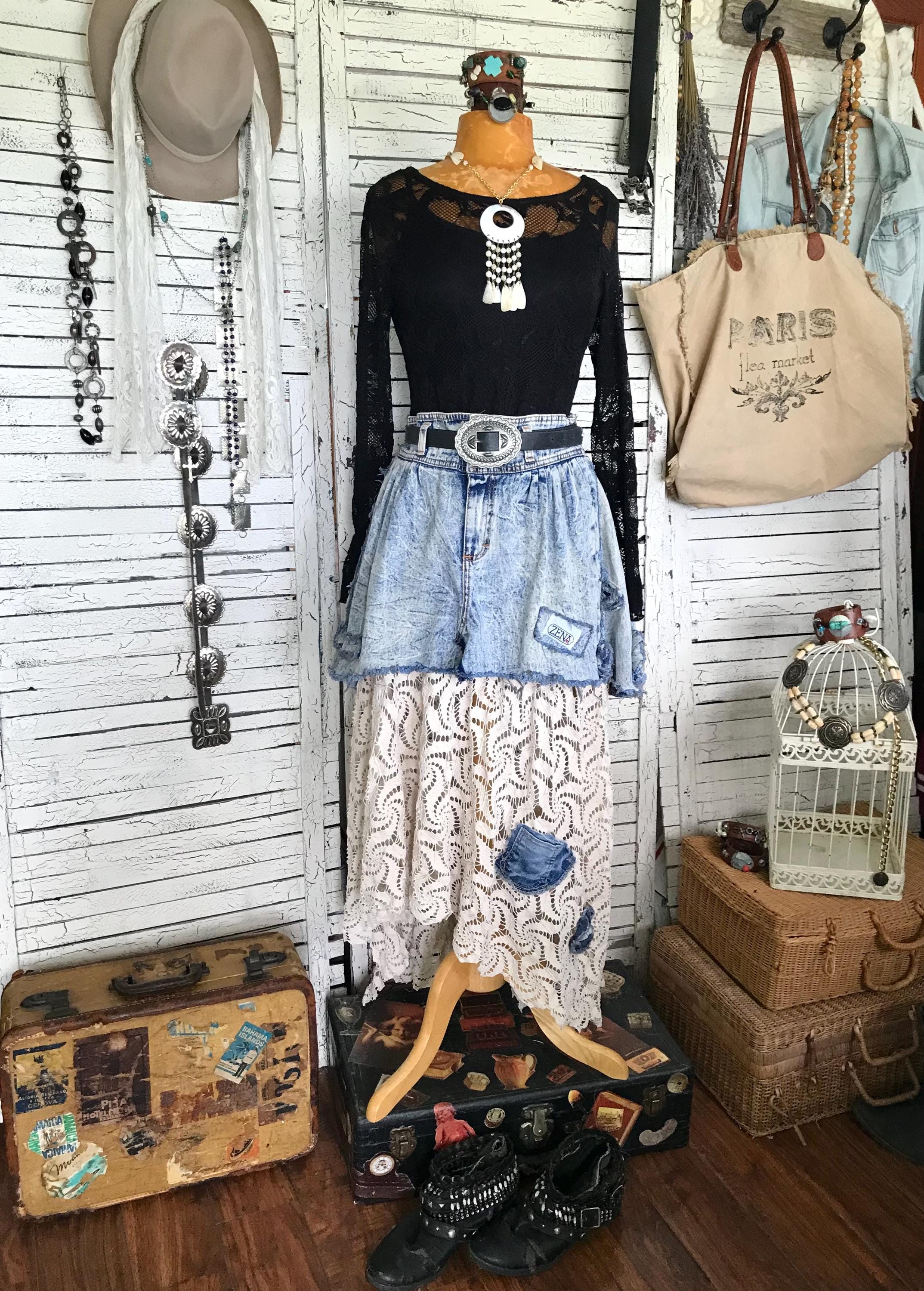 Acid Wash Ripped Jean Skirt 80s Vintage Jean Skirt Norway