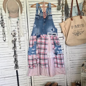 Jeans Overalls Dress M/L/XL, Denim Summer Dress, Jumper, Cottage Core, Upcycled Clothing for Women