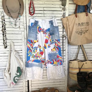Upcycled Tablecloth Pants: Women&#39;s Wide Leg Cotton Pantaloons L/XL