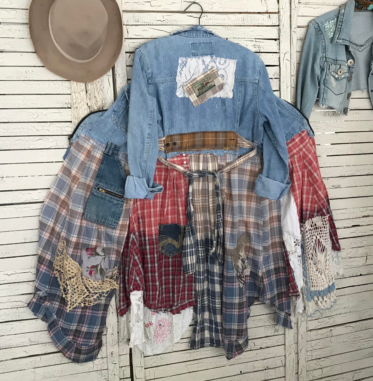 Boho Cowgirl Jeans Jacket Top S/M Prairie Chic Junk Gypsy Etsy