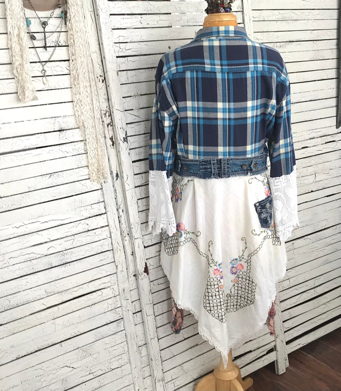 Flannel & Vintage Linens Duster M/L Shabby Chic Boho Gypsy | Etsy