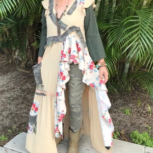 Camo 'n Roses Maxi Kaftan Tunic L/XXL, Upcycled Clothing for Women, Lagenlook, for Layering, Upcycled Clothing for Women