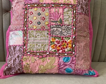 Funda de cojín decorativa Sari Patchwork, fundas de cojín bordadas hechas a mano, fundas de cojín estilo boho para sofá.
