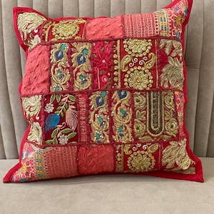 Linen Floral Embroidered Pillow Cover 16x16 — Nature-Inspired Cushion Case, Botanical Home Decor, No Insert.