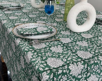 Mantel de algodón estampado a mano con bloques, diseño floral indio, funda ecológica para mesa.