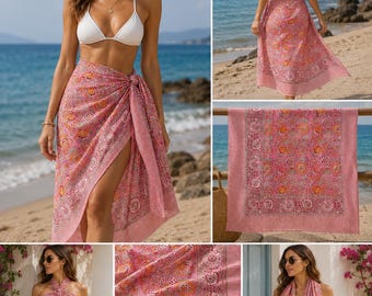 Hand Block Printed Cotton Sarong, Beach Wrap Pareo, Boho Fashion Shawl.