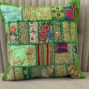 Linen Floral Embroidered Pillow Cover 16x16 — Nature-Inspired Cushion Case, Botanical Home Decor, No Insert.
