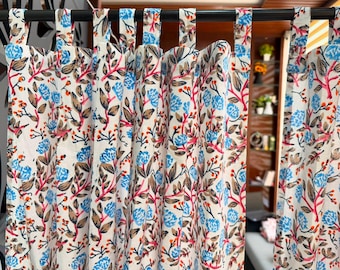 Cortinas de algodón con estampado a mano, estilo bohemio floral, paneles para ventanas que filtran la luz (tamaño personalizado).
