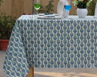 Mantel floral estampado a mano con bloques – 100% algodón, estilo bohemio.