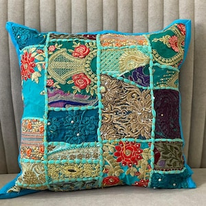 Capa de almofada Boho Patchwork 40x40 cm | Capa de almofada acolchoada com bordado indiano.