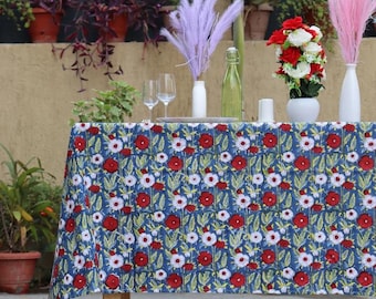 Mantel estampado 100% en bloques, mantelería india hecha a mano para banquetes, ideal para bodas de estilo bohemio y cenas campestres.