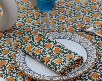 Mantel de algodón con estampado de bloques / Cubremesa de comedor indio hecho a mano / Ropa de mesa.