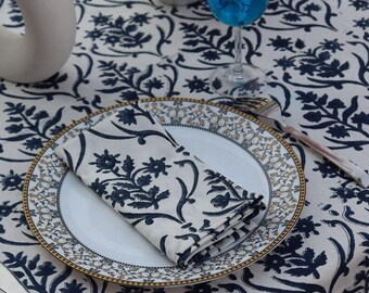 Mantel estampado de bloques Ructengle, funda de mesa de comedor de algodón.