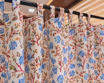 Cortina de algodón estilo bohemio / Estampada a mano, lavable, decoración para el hogar de la India.