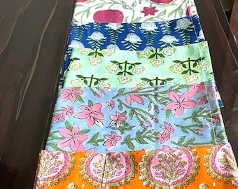Servilletas de algodón estampadas a mano con bloques, manteles estilo boho para combinar, diseños florales de la India.