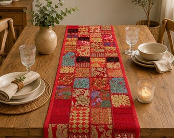 Boho kelim-bordslöpare / tribal geometriskt mönster / rustik lantlig matplatsdekor / vävd etnisk bordslöpare / boho.