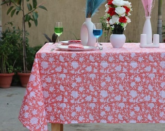 Mantel artesanal estampado con bloques: ideal para cenas, bodas rústicas, decoración de fiestas y eventos, ropa de cocina y como mantel de estilo bohemio.