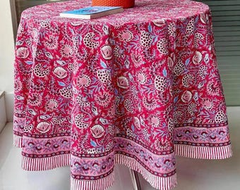 Indian Block Printed Table Cloth Cotton Tablecloths Round Table Decor Gift For Her.
