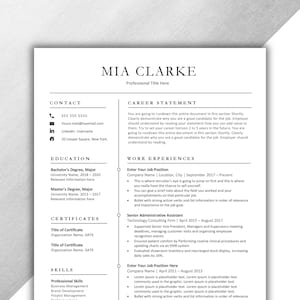 Resume Template CV Template Professional Modern Minimalist ATS Friendly Two Column Job Application Editable Google Docs Word Pages