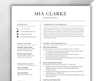Resume Template CV Template Professional Modern Minimalist ATS Friendly Two Column Job Application Editable Google Docs Word Pages
