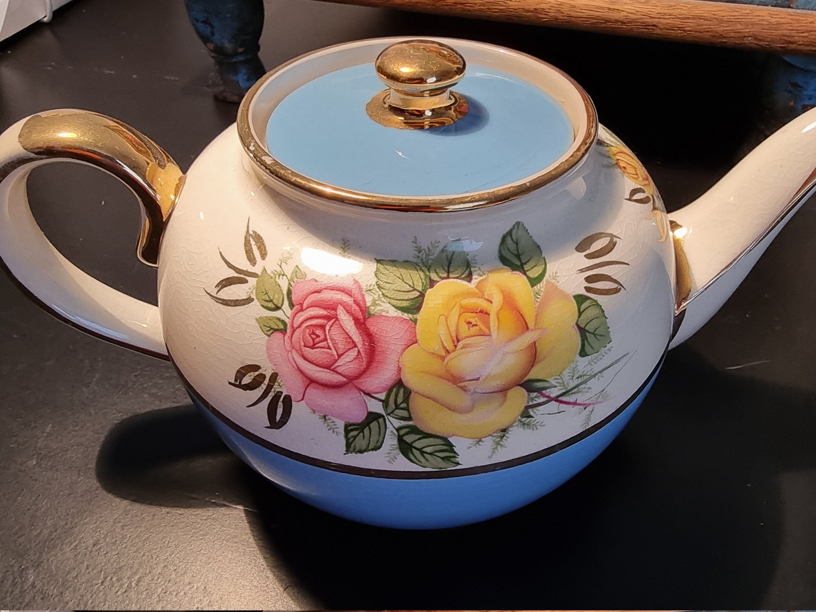 Vintage Sadler Teapot 2215 Sky Blue Turquoise Red Yellow Roses Etsy