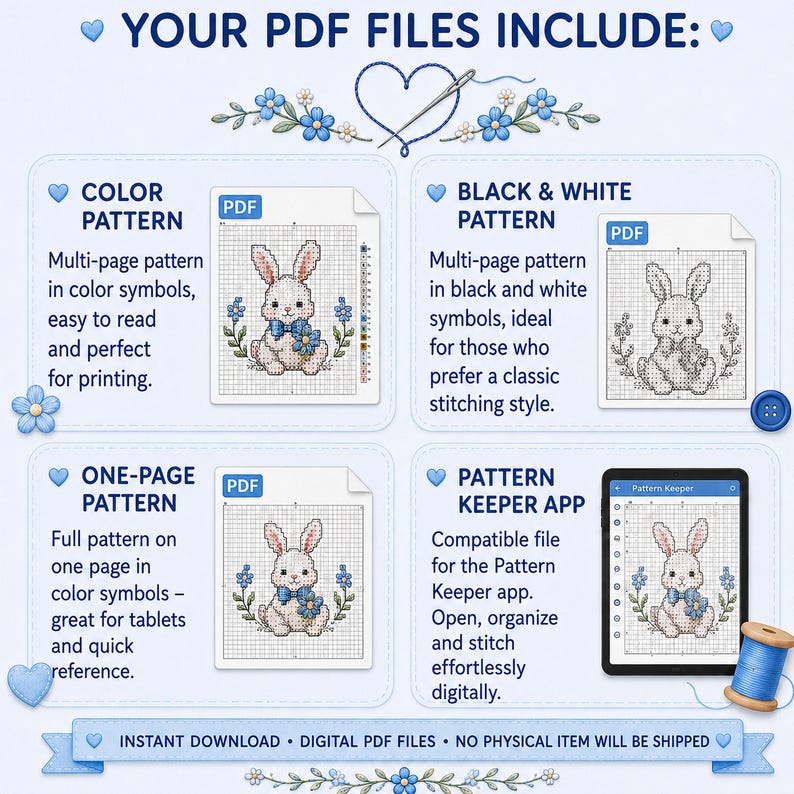 Cute Bunny Cross Stitch Pattern Bundle, 4 Rabbit Designs, Easter Animal ...