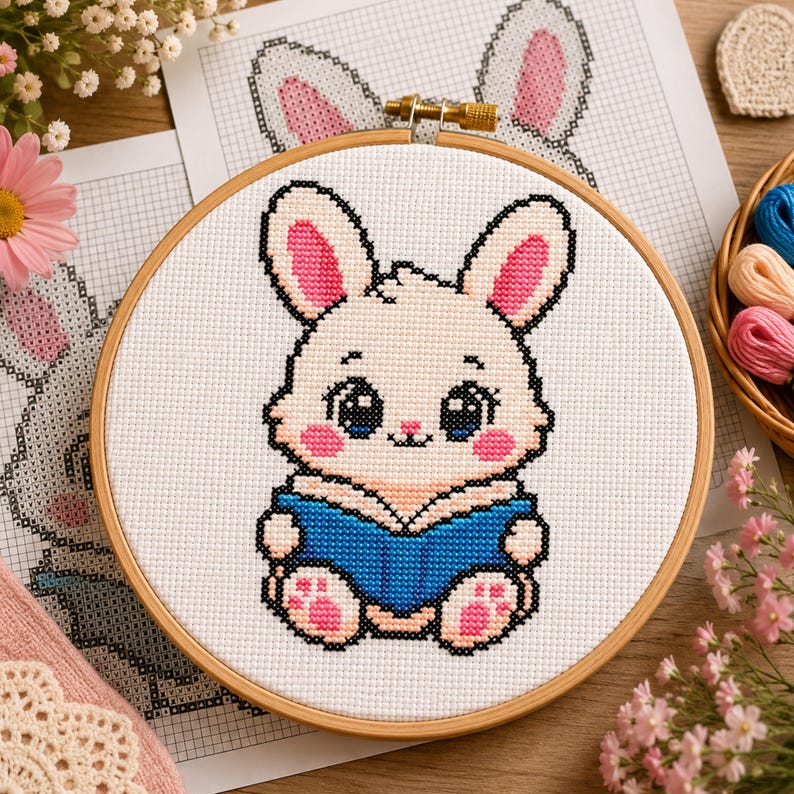 Cute Bunny Cross Stitch Pattern Bundle, 4 Rabbit Designs, Easter Animal ...