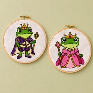 Frog Prince & Princess Cross Stitch Pattern Bundle, Cute Fairytale Frogs, Royal Frog PDF Download