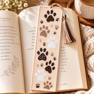 Paw Print Bookmark Cross Stitch Pattern PDF, Cat Paw Bookmark, Animal Lover Gift, Easy Embroidery