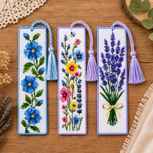 Pacchetto di schemi per segnalibri a tema fiori selvatici, segnalibri a punto croce in formato PDF, set di schemi floreali a punto croce, segnalibro ricamato, download immediato