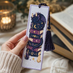 Dragon Bookmark Cross Stitch Pattern PDF, Fantasy Dragon on Books, Magical Reader Gift Pattern