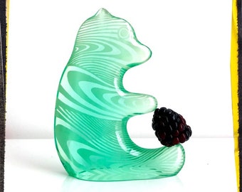 SWIRLY! - Vintage 70s PAL Abraham Palatnik Artemis Op Art Green BEAR Large Lucite Figurine Brazil Mid Century Mod