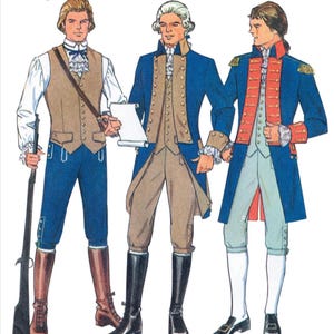 Novo molde de costura para fantasia masculina de patriotas coloniais históricos, tamanhos 34-42 ou 44-52.