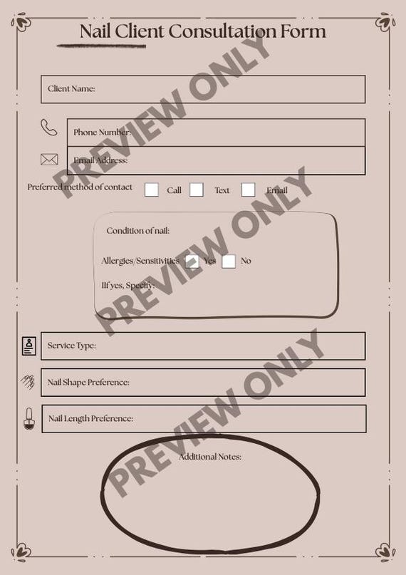 Nail Client Consultation Form | Nail Tech Form | Printable PDF | Instant Download | Client Record Sheet | Beauty Business