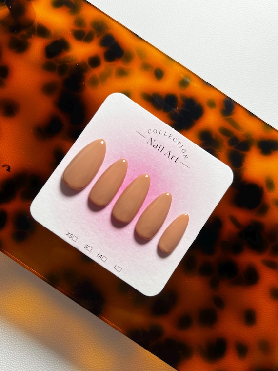 Handmade Gel Press-On Nails: Medium Length Latte Solid Set Minimalist Fake Nails