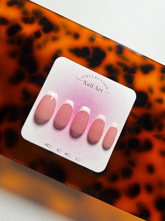 Handmade Gel Press-on Nails: Medium Length (thin) French tip| Choose your Base Colour|