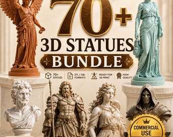 70+ Fantasy Statue STL Bundle, 3D Printable Sculpture Collection, Mythology Figure Models, OBJ Files, Commercial Use